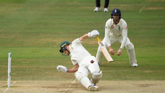 Replacement batsman Labuschagne is felled by a delivery from Jofra Archer during day five of the 2nd Ashes Test match between England and Australia at Lord's Cricket Ground on August 18, 2019 in London, England. Picture: Stu Forster/Getty Images