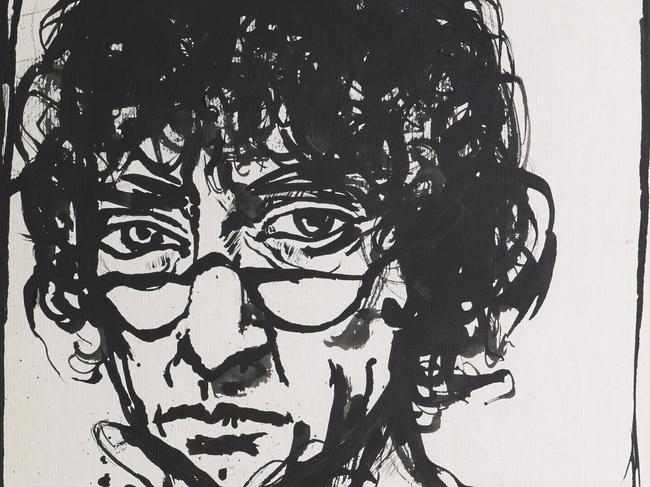 Brett Whiteley Self portrait with reading specs 1991 brush and black ink, 46.1 x 31.7 cm Brett Whiteley Studio Collection © Wendy Whiteley Photo: AGNSW 