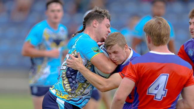 Maxwell Wood charging into the Newcastle defence. Picture: DC Sports Photography