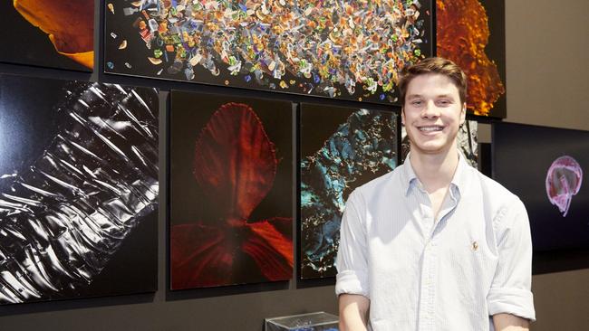 Oscar Browne with his Artexpress artwork at the Art Gallery of NSW.