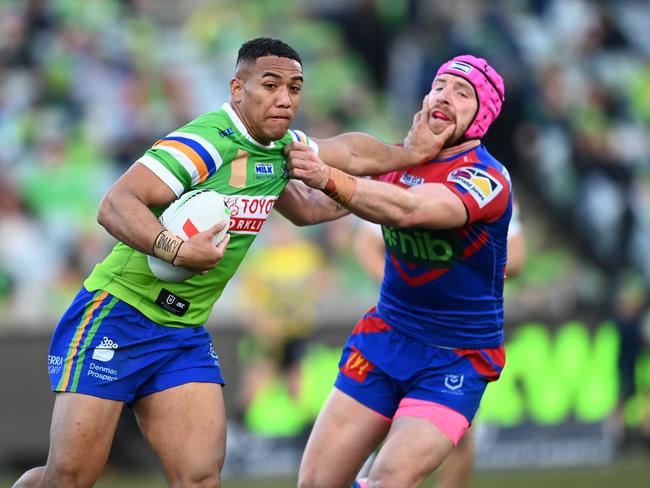 NRL 2023 RD22 Canberra Raiders v Newcastle Knights - Albert Hopoate Jackson Hastings. Picture: NRL Photos