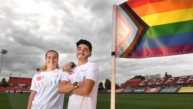 Adelaide United soccer players Isabel Hodgson and Josh Cavallo