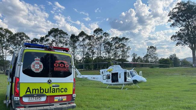 Queensland Ambulance Service (QAS) paramedics treated the man for significant facial injuries before the helicopter arrived on Sunday afternoon. Picture: Supplied / RACQ LifeFlight