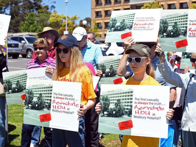 The Modbury Hospital Local Action Group protests outside the hospital in 2017. Picture: Tom Huntley