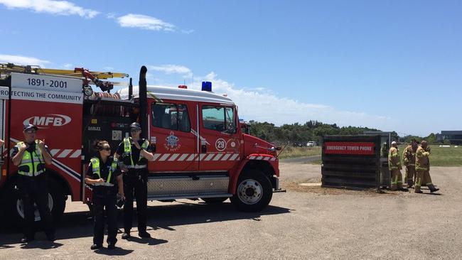 MFB and police officers are on scene at Moorabin Airport. Picture: Paul Stacchino/Twitter