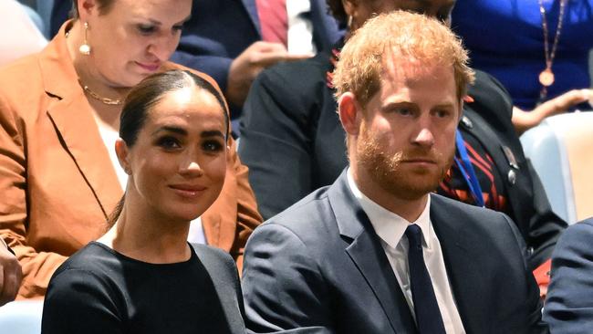 Meghan Markle and Prince Harry attend the 2020 UN Nelson Mandela Prize award ceremony at the United Nations in New York on July 18, 2022. Picture: Timothy A. Clary/AFP