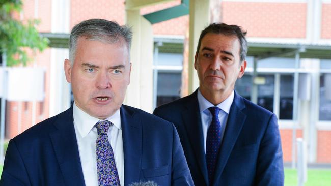 Health Minister Stephen Wade and Premier Steven Marshall. Photo: AAP/Brenton Edwards