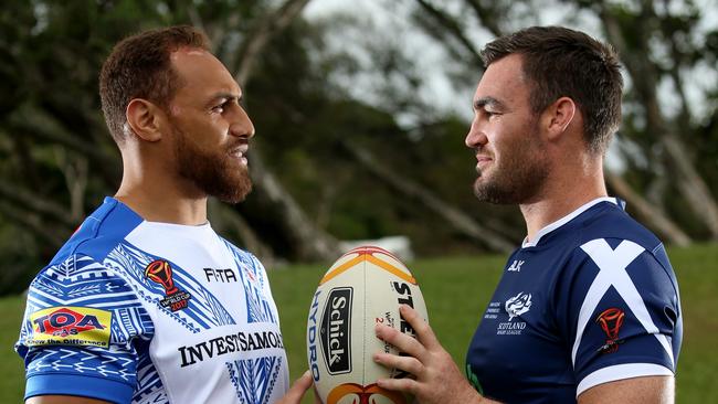 Samoa captain Sam Tagataese and Scotland captain Luke Douglas are ready for their Rugby League World Cup clash at Barlow Park in Cairns. PICTURE: STEWART McLEAN