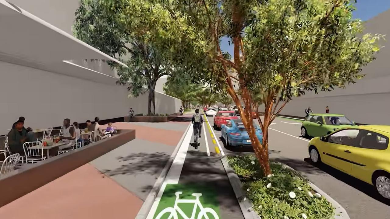 Screenshots from a flythrough developed by GHD of the City of Darwin’s Smith Street Streetscape makeover. Picture: GHD