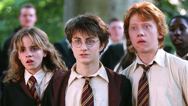 Actors (L-R) Emma Watson, Daniel Radcliffe and Rupert Grint in a scene from the 2004 film 'Harry Potter and the Prisoner of Azkaban'.