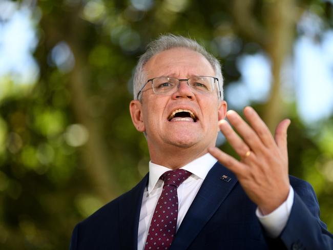 BRISBANE, AUSTRALIA - NewsWire Photos - DECEMBER 15, 2021. Australian Prime Minister Scott Morrison speaks during a press conference at the Brookfield Showgrounds in Brisbane's west where  Mr Morrison made an announcement regarding  online safety. Picture: NCA NewsWire / Dan Peled