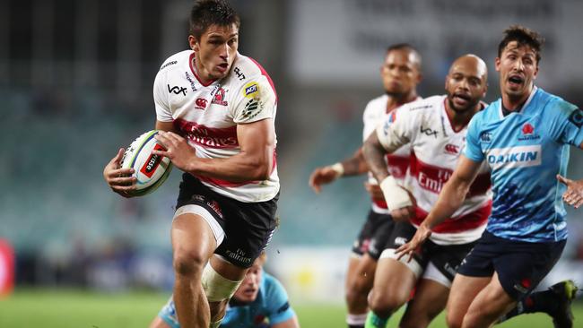Lions star Harold Vorster charges through the Waratahs defence.