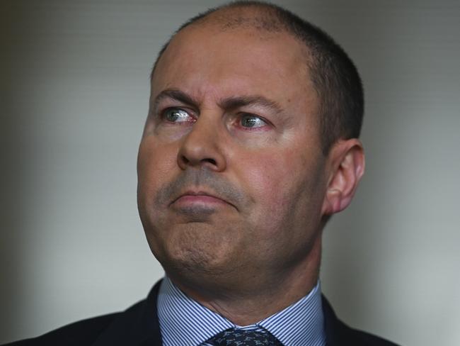 Australian Treasurer Josh Frydenberg speaks to the media during a press conference at Parliament House in Canberra, Tuesday, April 14, 2020. (AAP Image/Lukas Coch) NO ARCHIVING