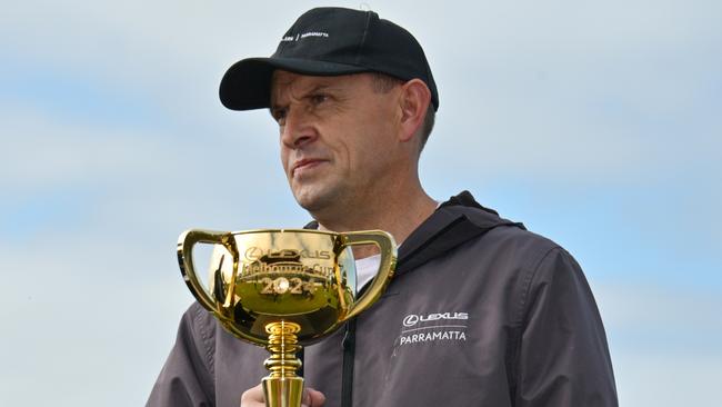 Chris Waller at a Melbourne Cup media call at Flemington on Monday. Picture: Vince Caligiuri/Getty Images