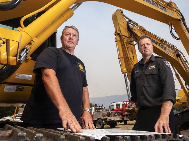 Tasmania Fire Service officers Gary Johnson and Rick Mahnken at Fingal. Picture: CHRIS KIDD