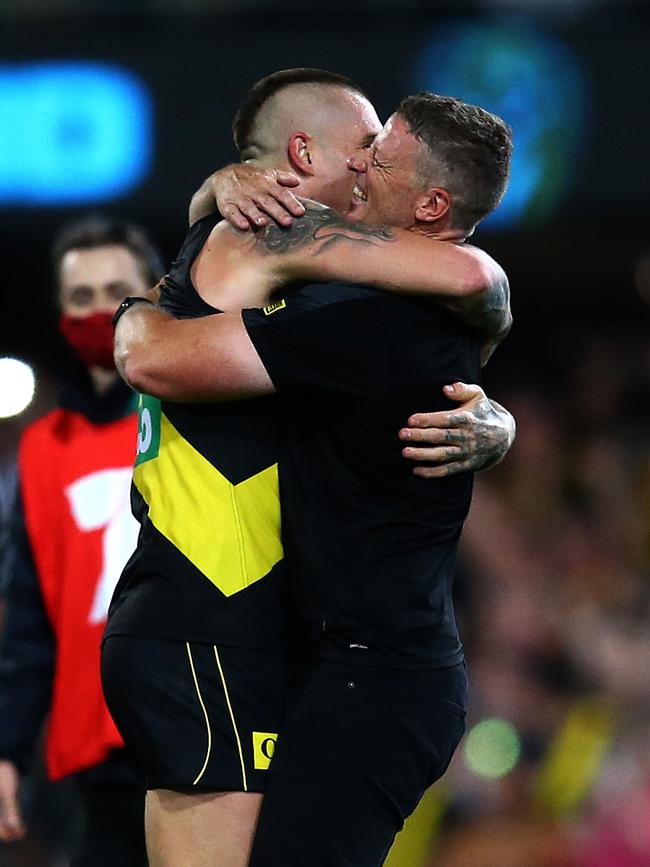 Martin and Hardwick after winning the 2020 grand final. Picture: Jono Searle/AFL Photos