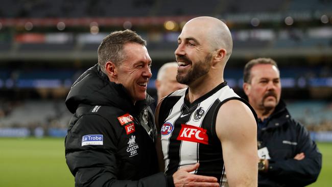 Craig McRae lifted Collingwood up the ladder in his very first year at the helm. Picture: Dylan Burns/AFL Photos via Getty Images