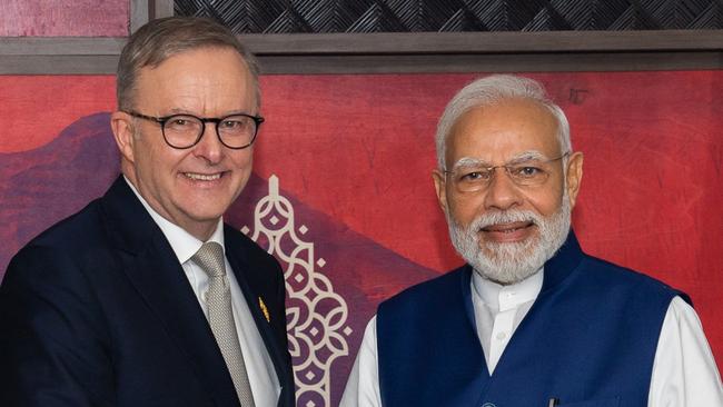 Anthony Albanese with Indian Prime Minister Narendra Modi at the G20 meeting in Bali. Picture: PMO