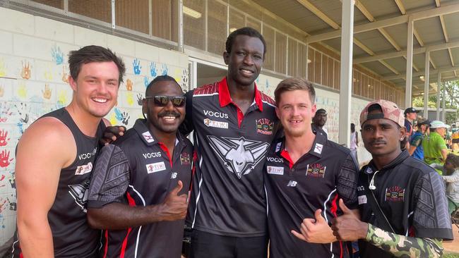 Majak Daw played his first match with the Tiwi Bombers in their first win in 988 days. Picture: Ben Cameron.