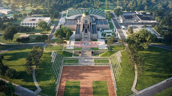 The Rising Sun badge takes shape in the new roof of the Australian War Memorial’s Anzac Hall, to be completed by 2028.