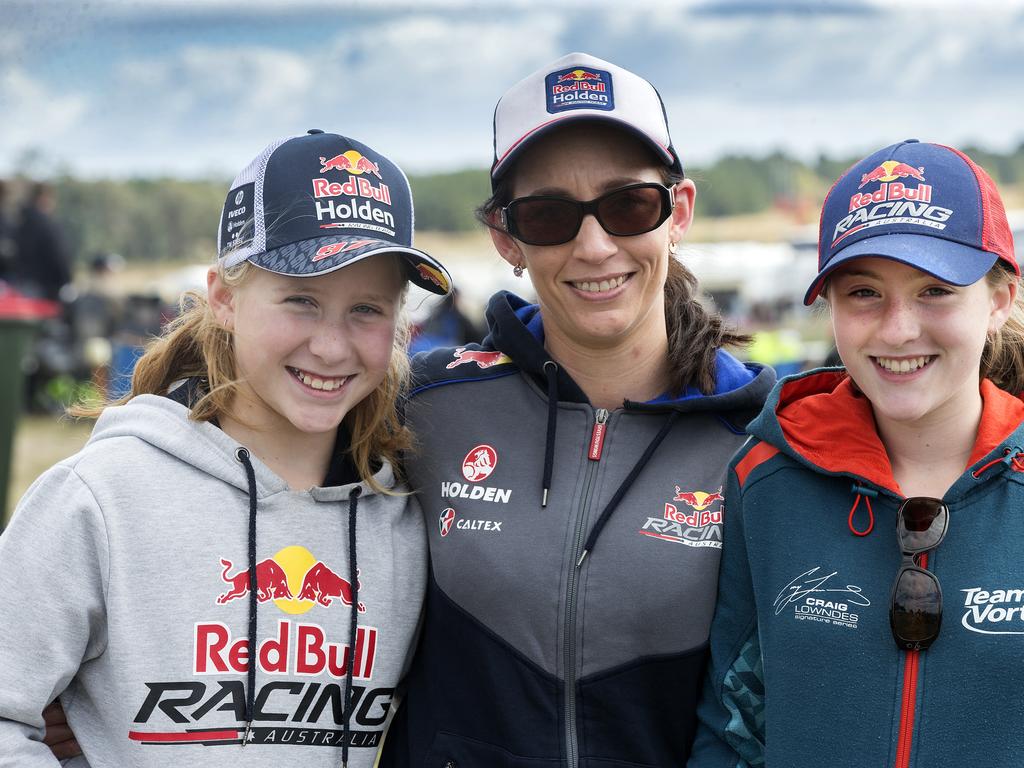 (L-R) Rubee Burdon 9, Brooke Gleeson and Amber Burdon 12 all of New Norfolk at Symmons Plains. PICTURE CHRIS KIDD