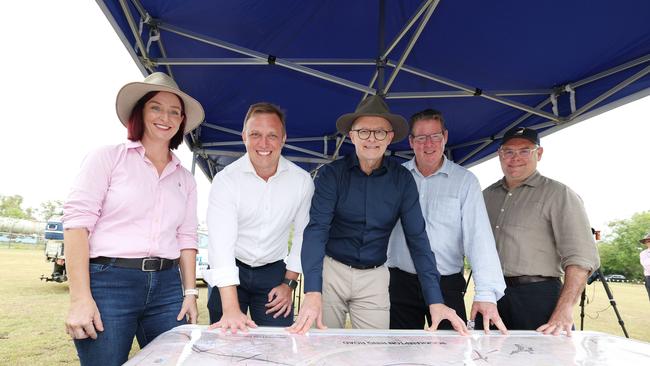 Brittney Lauga, Anthony Albanese, Steven miles, Barry O’Rourke and Murray Watt in Rockhampton. Photo Annette Dew