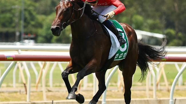 WYONG, AUSTRALIA - JANUARY 11: Harry Davies riding Kujenga wins Race 1 Heritage Real Estate Handicap during Sydney Racing: Wyong 150th Anniversary And The Lakes Race Day at Wyong Racecourse on January 11, 2025 in Wyong, Australia. (Photo by Jeremy Ng/Getty Images)