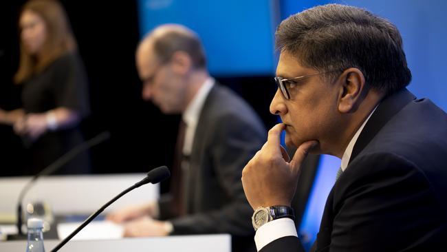 ANZ chief financial officer Farhan Faruqui at the bank’s half-year results on Wednesday. Picture: Arsineh Houspian