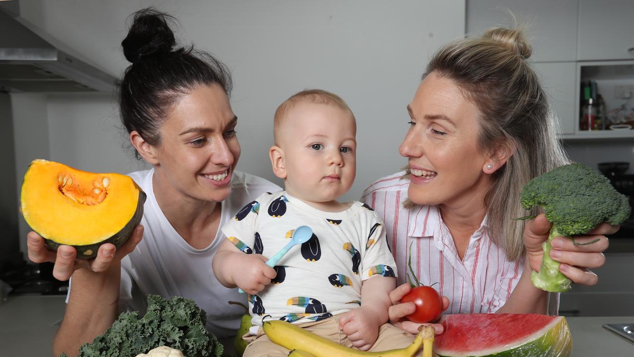 Ash Brazill with wife Brooke and son Louis is a role model to younger kids struggling with their sexuality . Picture: Alex Coppel.