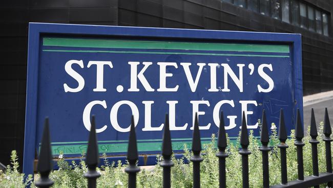 Signage is seen at St Kevin's College in Toorak. Picture: AAP