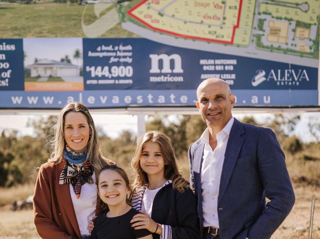 UKL Innovative Developers director Terry Seirlis with wife Imogen and daughters Alex and Eva at the entrance to Aleva Estate.