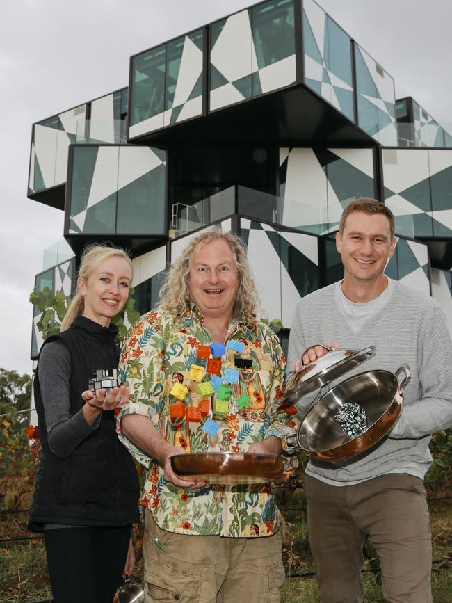 Inaugural chefs for d"Arenberg cube Lindsay Durr, d'Arenberg proprietor and chief winemaker Chester Osborn, and head chef Brendan Wessels. Picture: Kate Elmes Photography