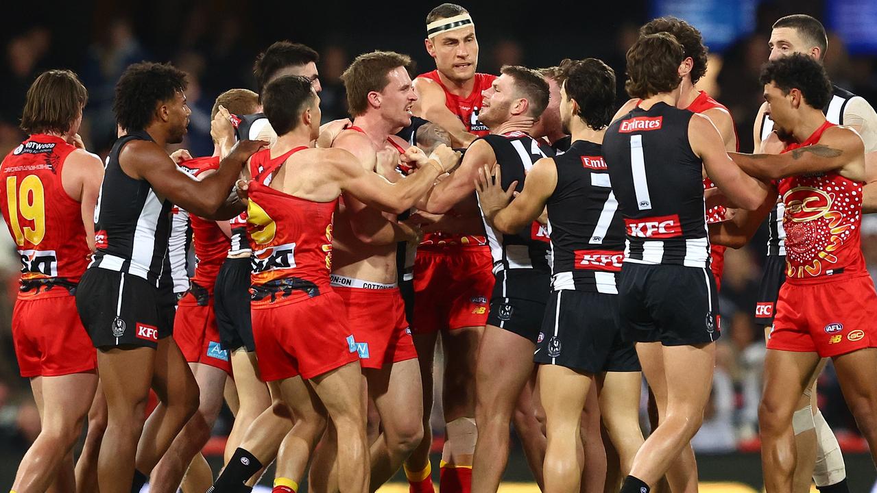 Noah Anderson was in the middle of a first-half melee on Saturday. Picture: Chris Hyde/AFL Photos