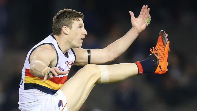 Adelaide's Josh Jenkins kicks a goal against Carlton. Picture: Michael Klein