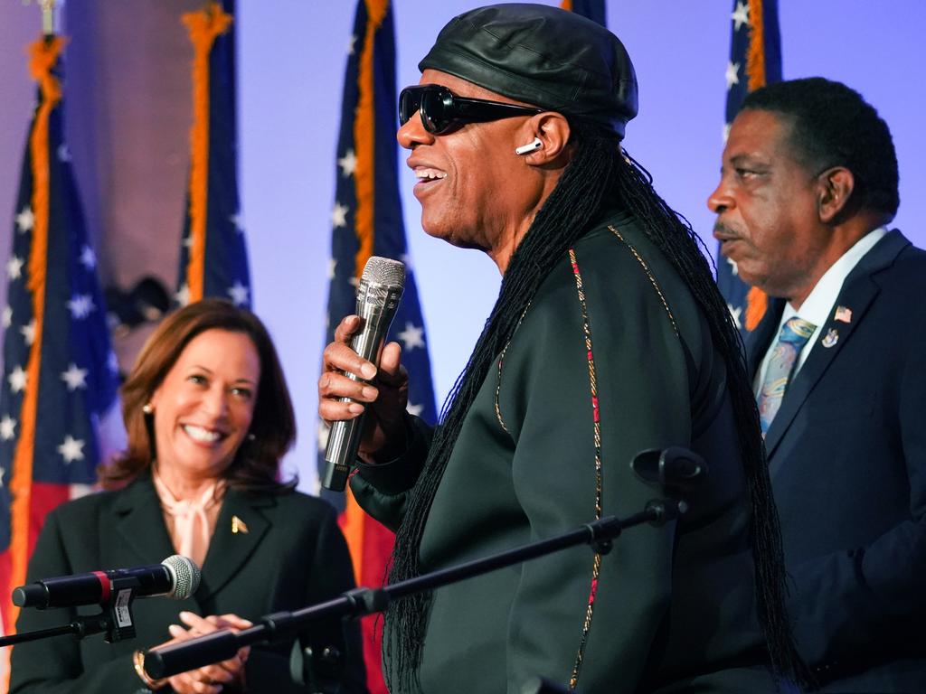 Musical legend Stevie Wonder performed at a campaign event for Democratic presidential nominee and current Vice President Kamala Harris at Divine Faith Ministries International on October 20 in Jonesboro, Georgia, singing Happy Birthday for Harris’ 60th birthday. Picture: Megan Varner/Getty Images