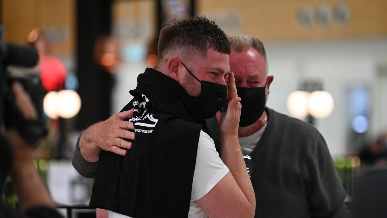 Chris Leech who lives in Melbourne is reunited with his dad Steven. Picture: Naomi Jellicoe