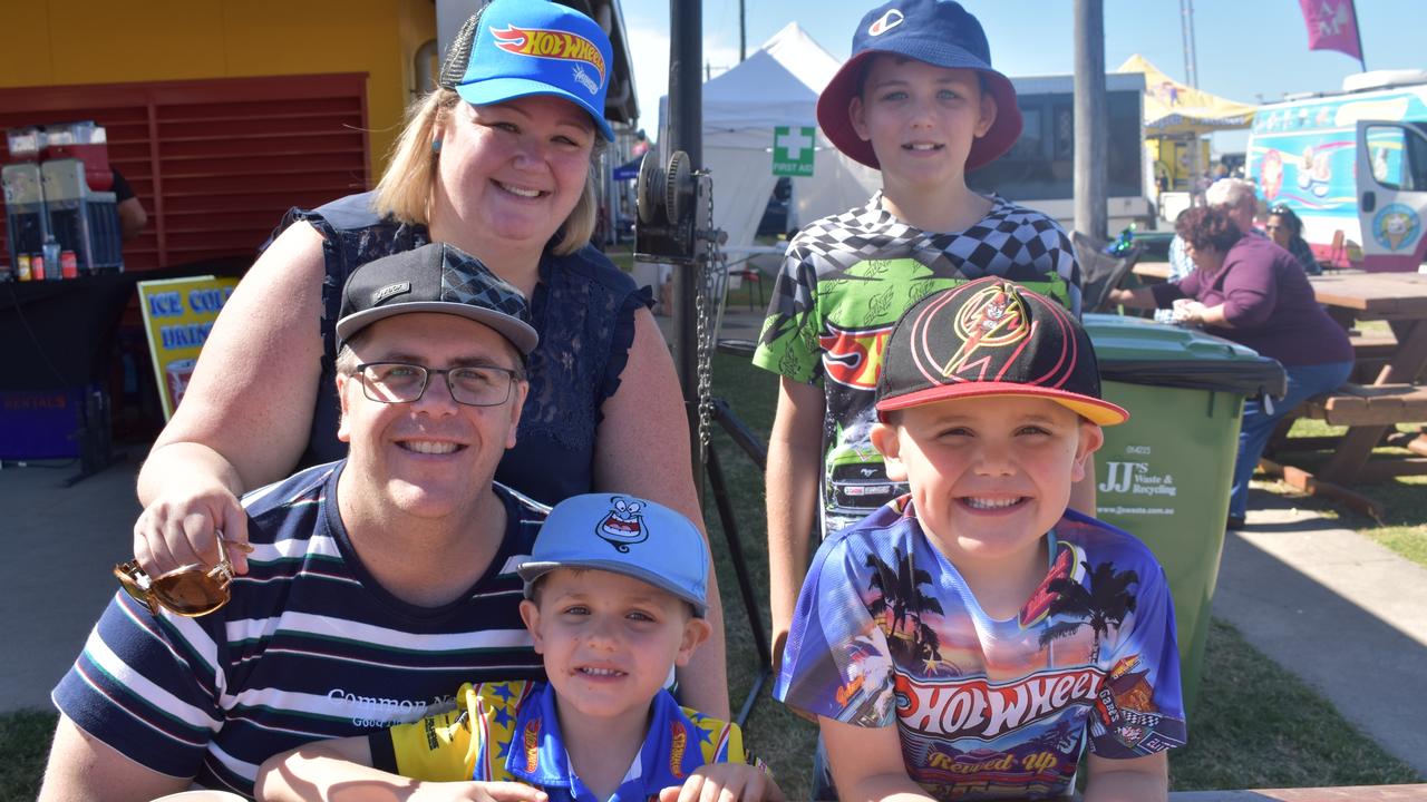 Rebecca and Justin Bachmann (left) with their children Aidan, 6, Blake, 6 and Ethan, 11, of Mount Pleasant, had a great time checking out all the toys displayed at Mackay Showgrounds. Photo: Janessa Ekert and Tara Miko