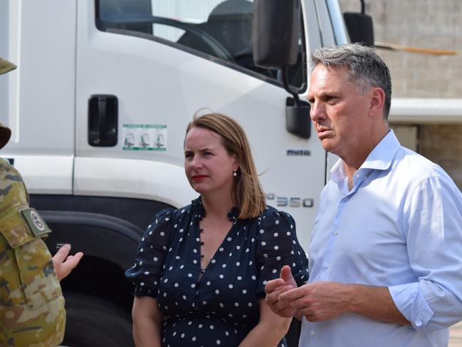 Deputy Prime Minister and Minister of Defence Richard Marles with Senator Nita Green on a visit to RAAF Base Townsville to meet the aviators and soldiers who assisted North Queensland during the 2025 floods (18/02/2025)