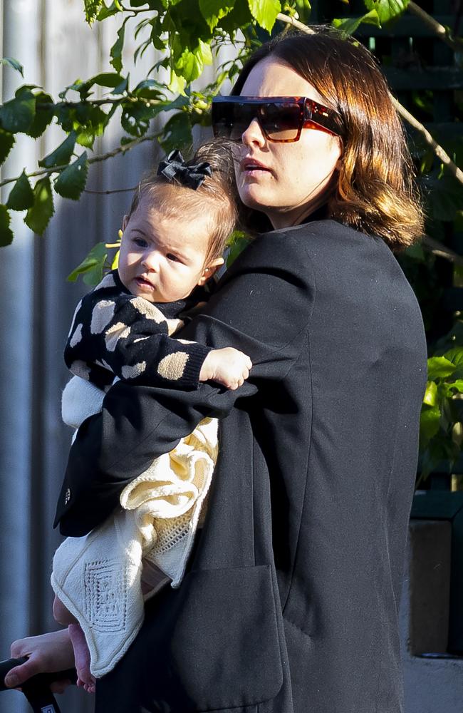 Jesinta Franklin pictured with her daughter Tullulah on her way home after a trip to the shops. Picture: Matrix.