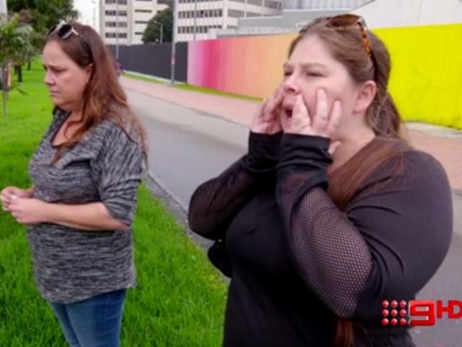 Sainsbury’s mother Lisa Evans and sister Khala call out to her in Bogota. Picture: Supplied / Channel 9
