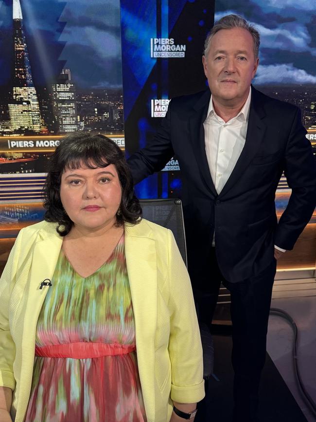 The real-life Martha, Fiona Harvey, pictured with Piers Morgan.