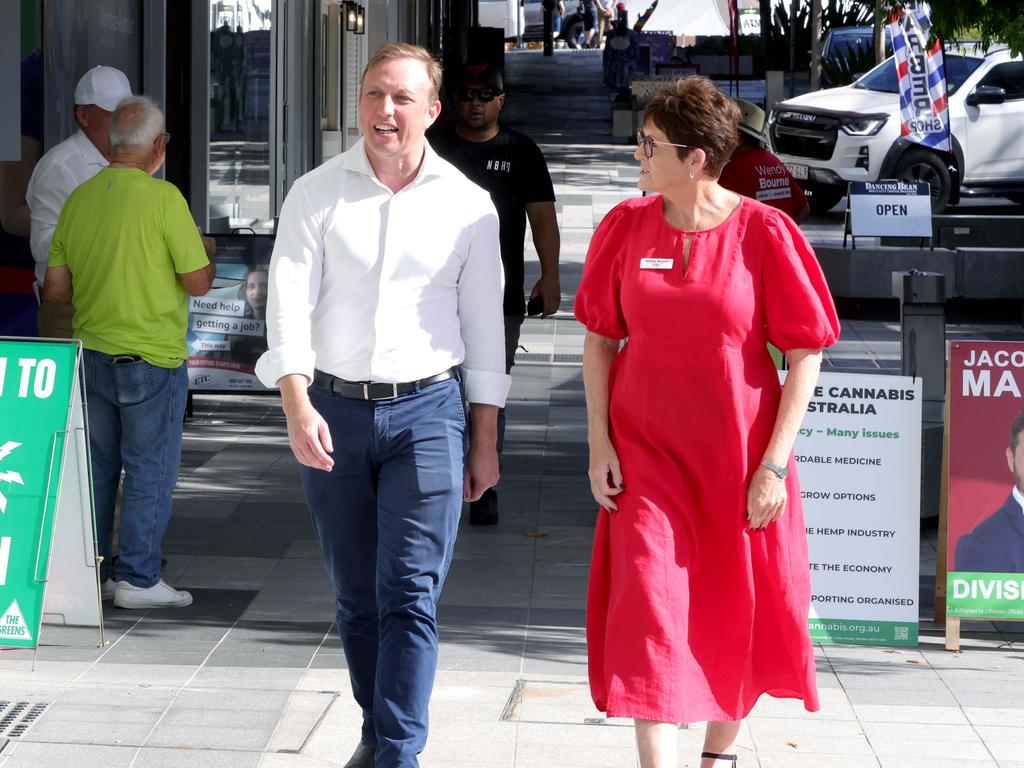 Premier Steven Miles at Ipswich West with candidate Wendy Bourne ahead of the by-election Labor went on to lose following a massive swing against the party. Photo Steve Pohlner