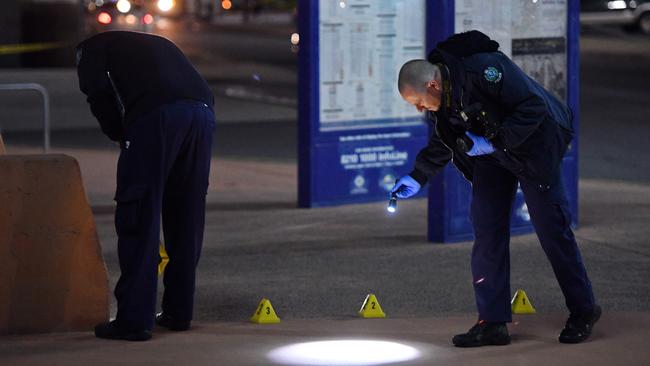 Police at the scene where Alexander Watts was fatally stabbed. Picture: Tom Huntley