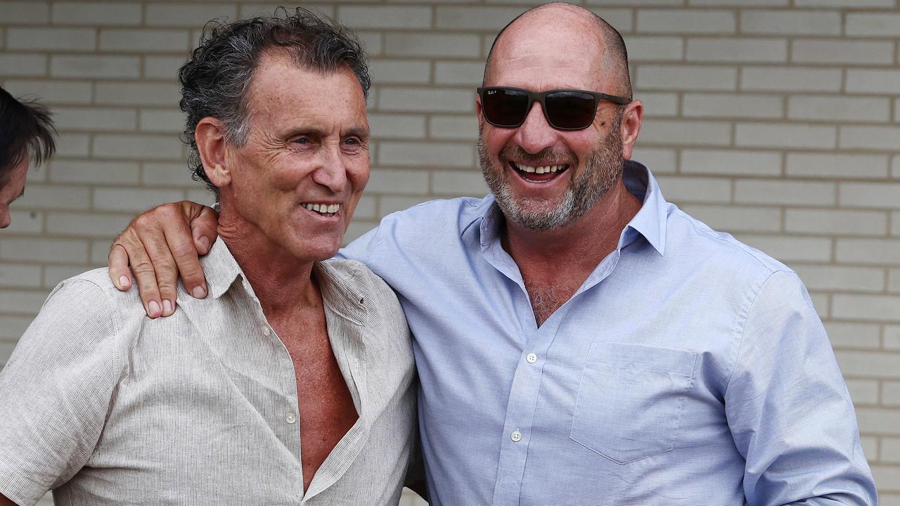 Collingwood CEO Craig Kelly (right) chats with Magpies legend Peter Daicos. Picture: Michael Klein