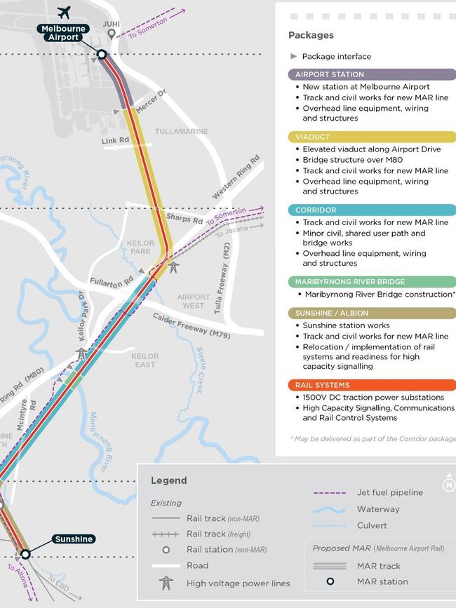 Plans showing the route of the Melbourne Airport Rail Link, expected to be operational by 2029.