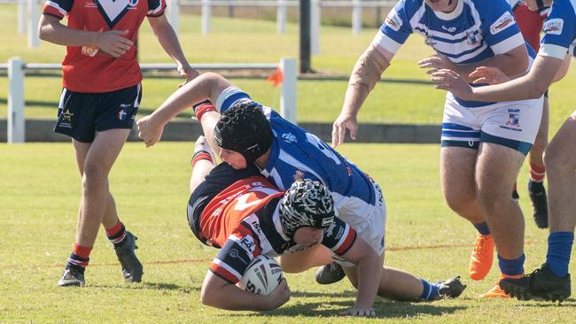 Eli Cookson from Saint Patrick's College playing the 2023 U15's Cowboys Challenge Saint Patrick's College versus Ignatius Park College at Leprechaun Park Mackay Tuesday 30 May 2023 Picture: Michaela Harlow