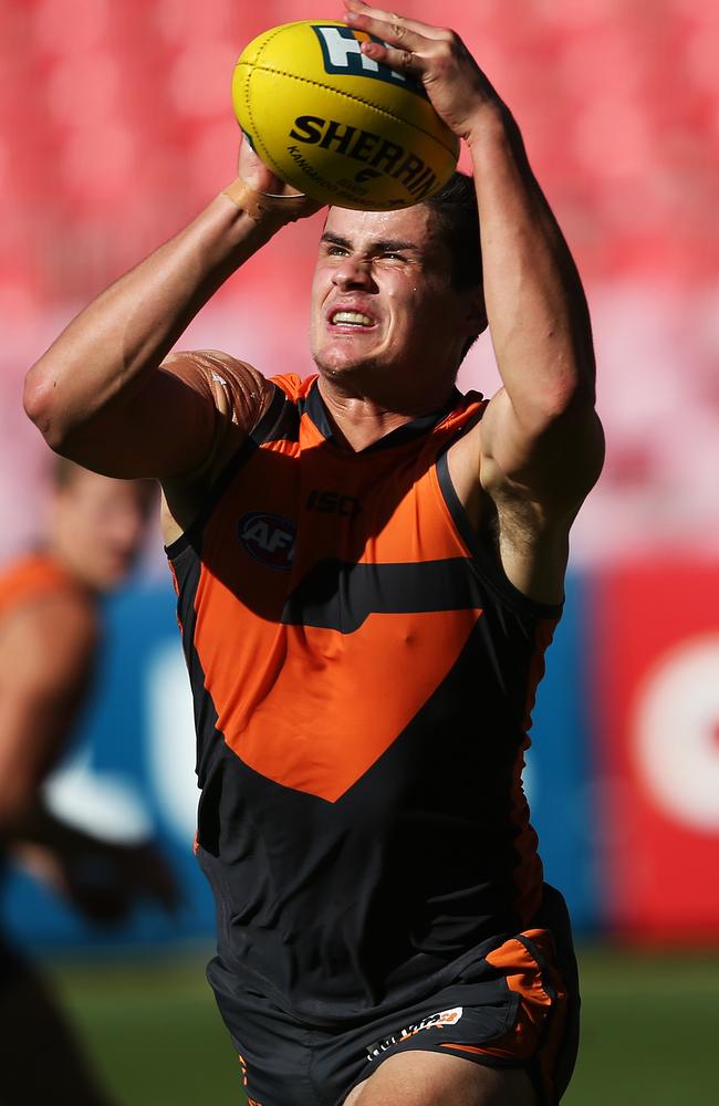 Tom Boyd marks strongly at GWS training. Picture: Phil Hillyard