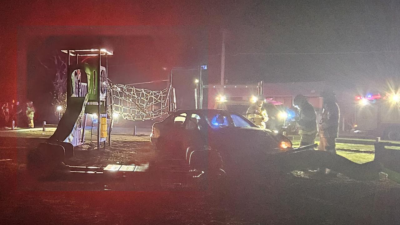 A car crashed into this Richmond Oval playground last night.