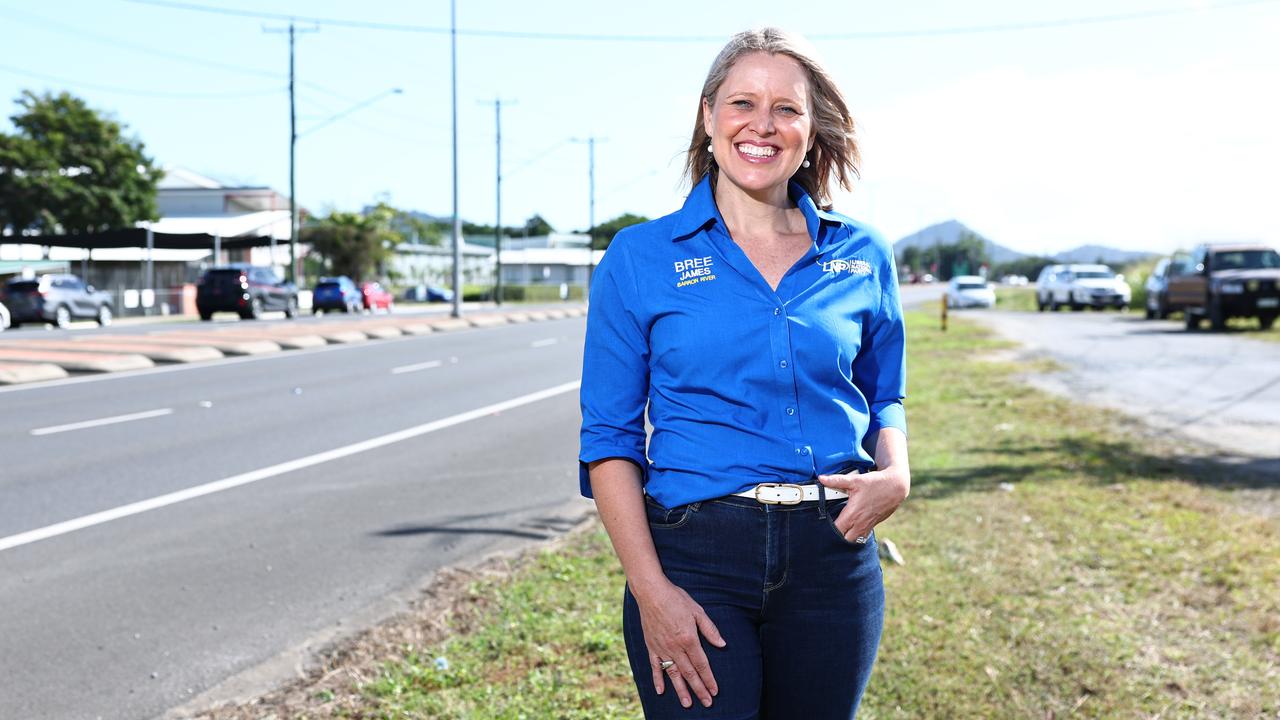 LNP candidate for Barron River Bree James on the Western Arterial Road at Caravonica. Picture: Brendan Radke