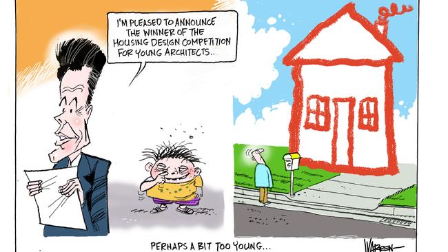 Cartoonist Warren Brown’s view of the Premier’s announcement of a competition to design a house for Sydney.